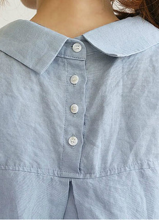 Oversize Cotton Linen Long Shirt Dress with Polo Collar & Pockets