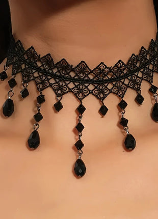 Retro Black Velvet Choker Necklace European Style Crystal Accent Jewelry