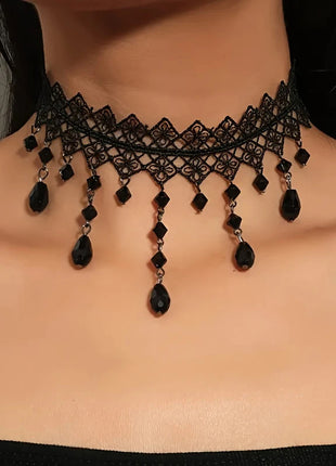 Retro Black Velvet Choker Necklace European Style Crystal Accent Jewelry