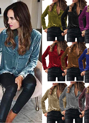 Elegant European Style Women's Long Sleeve Button-Down Shirt for Autumn