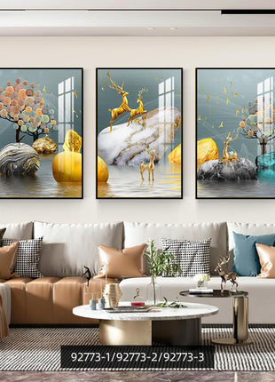 Modern minimalist living room decorative painting , canvas painting with border  With Frame SET OF 3 Good luck and happiness
