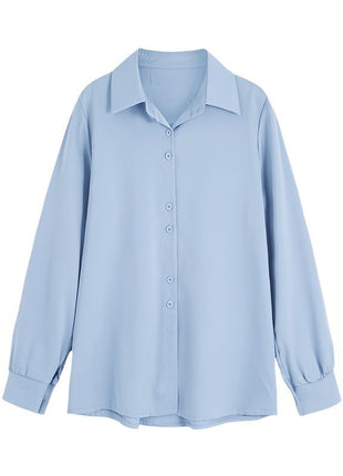 Chic Chiffon Oversize Polo Blouse Long Sleeve Button-Down Shirt for Women