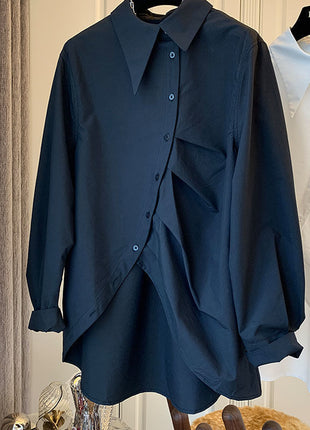 Chic Asymmetrical Plus Size Oversize Loose Fit Women's Long-Sleeve Cardigan Shirt