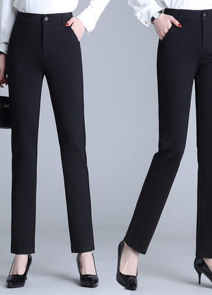 Women's High-Waist Slim Straight Leg Business Casual Trousers with Belt
