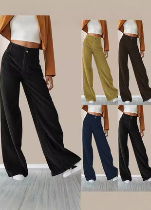 Women's High-Waist Corduroy Straight-Leg Trousers for Casual Autumn Wear