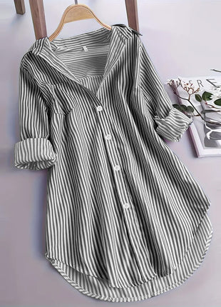 Women's Oversized European City Style Striped Long Sleeve Button-Up Shirt
