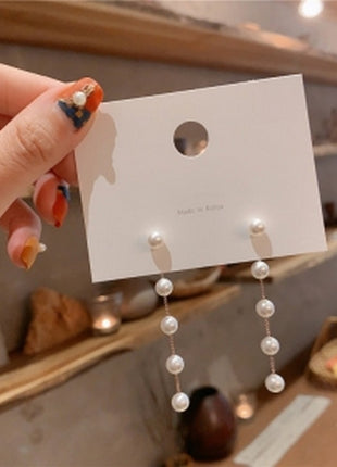 Elegant Korean Fashion Pearl Chain Tassel Dangle Earrings for Women