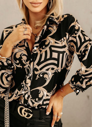 Women's European Style Digital Print Single-Breasted Polyester Cardigan Shirt Loose Fit