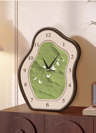 Vintage wooden style entryway cabinet, desktop clock, creative no-drill 1pc Vintage Modern Minimalist Green Wall Clock - Silent Non-Ticking Large Face with Black Hands