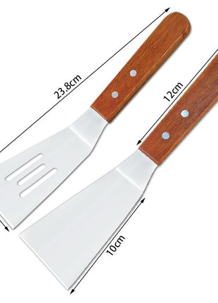 Premium Wooden Handle Stainless Steel Frying Spatula for Steak Baking Pizza BBQ