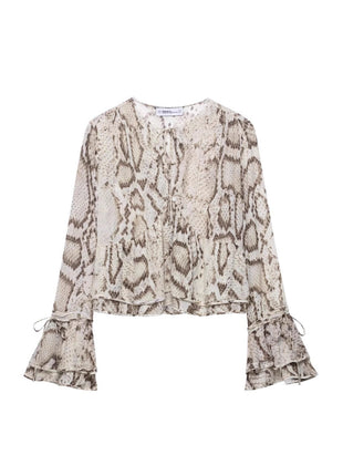 Chic European Style Animal Print Long Sleeve Blouse for Women