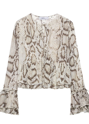 Chic European Style Animal Print Long Sleeve Blouse for Women