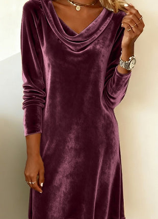 Elegant Velvet Fitted Midi Dress with Chic Swing Collar for Autumn