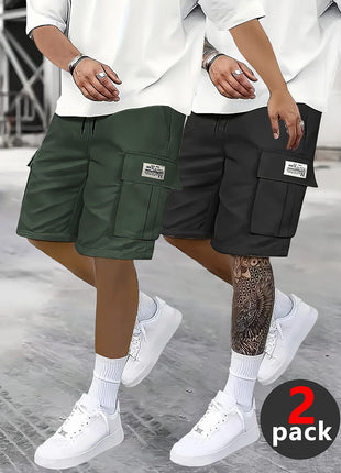 2-Piece Shorts Set European and American Casual Cargo Pants Plus Size Multi-Pocket Knee-Length Shorts Men's High-Waisted Straight-Leg Pants