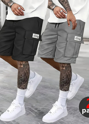 2-Piece Shorts Set European and American Casual Cargo Pants Plus Size Multi-Pocket Knee-Length Shorts Men's High-Waisted Straight-Leg Pants