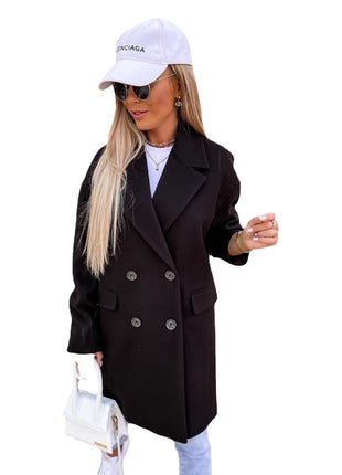 Women's Elegant Wool Blend Double-Breasted Longline Winter Coat Jacket