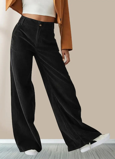 Women's High-Waist Corduroy Straight-Leg Trousers for Casual Autumn Wear