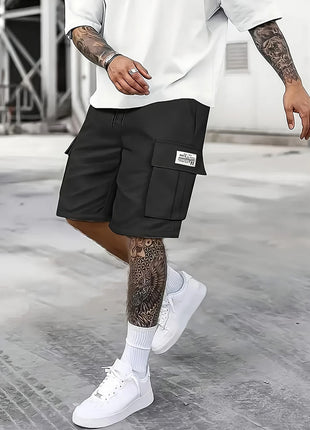 3-Piece Summer Casual Shorts Men's Loose Cargo Pants Solid Color Set Men's Retro Workwear
