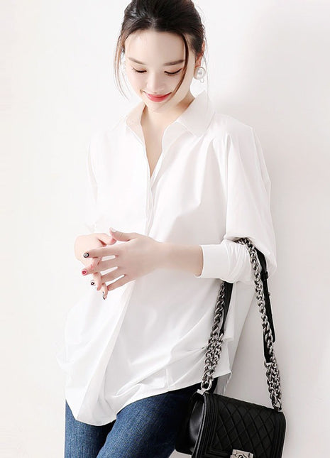Women's Korean Style Flowy Anti-Wrinkle Long-Sleeve Shirt, Loose Fit Drape Blouse