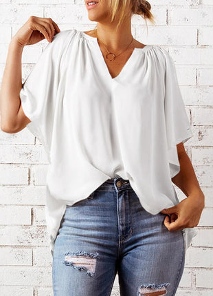 Women's Oversize V-Neck Chiffon T-Shirt European Style Casual Summer Top