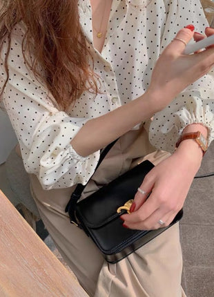 Chic Polka Dot Chiffon Loose Fit Blouse Women's Elegant Lantern Sleeve Top