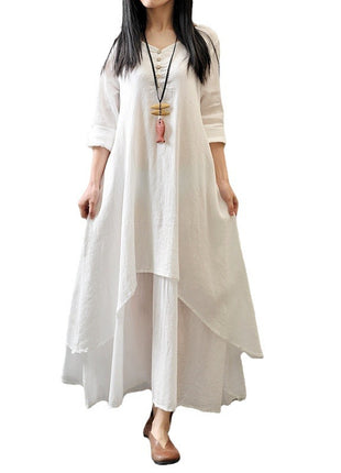 Elegant Linen Cotton Blend Long Sleeve Maxi Dress for Autumn Spring