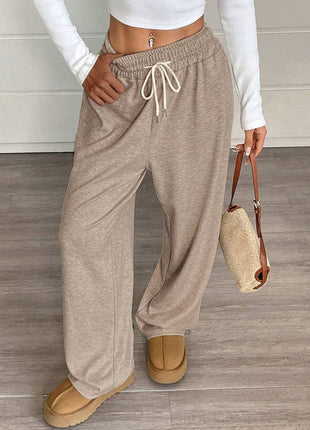 Women's Demi-Season Loose Fit Wide Leg Trousers with Pockets - European Style