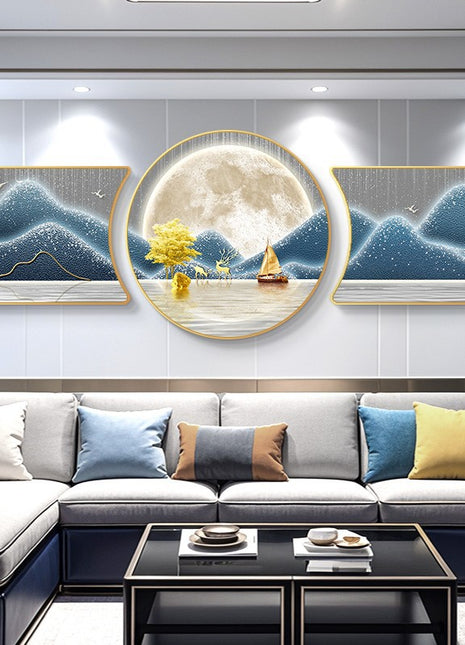 2D Flat, 3pcs 2D Flat New HD special-shaped rounded corner decorative painting, Mountain art prints, modern wall art prints, light luxury high-end modern decorative paintings