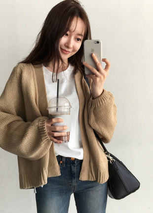Chic Korean Style Loose Knit Cardigan Sweater Jacket for Women Autumn Fashion
