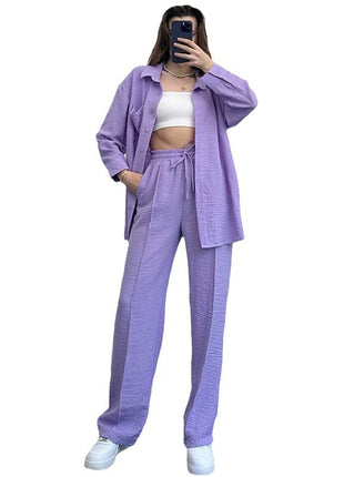 Chic Women's Oversize Long-Sleeve Shirt & Trousers Set - European Autumn Style