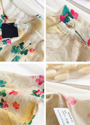 Chic Floral Print Loose Korean Style Women's Blouse - Sweet Puff Sleeve Top