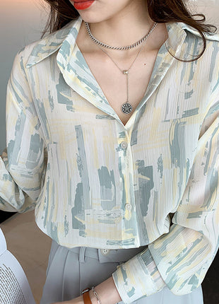 Chic French Style Sheer Collared Long Sleeve Blouse for Women