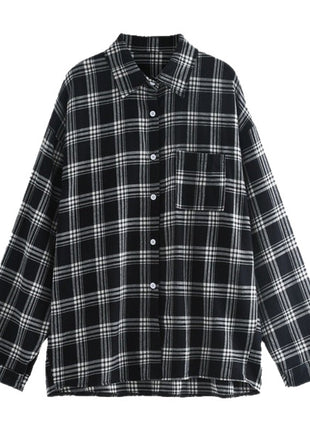 Chic Retro Plaid Oversized Shirt Jacket for Women - Casual Autumn Outerwear