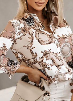 Women's European Style Digital Print Single-Breasted Polyester Cardigan Shirt Loose Fit