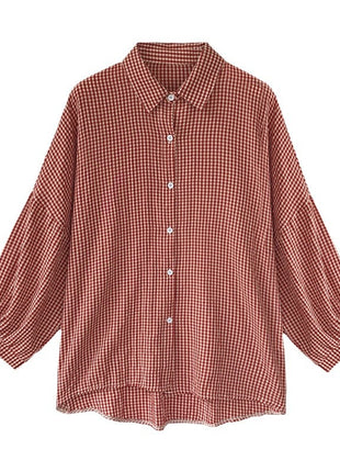 Trendy Autumn Plaid Loose Fit Long-Sleeve Lantern Sleeve Cardigan Shirt Jacket