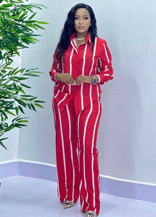 Chic European Style Women's Long-Sleeve Shirt & Trousers Set for Autumn