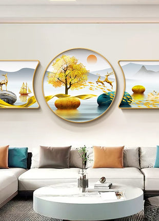 2D Flat, 3pcs 2D Flat New HD special-shaped rounded corner decorative painting, Mountain art prints, modern wall art prints, light luxury high-end modern decorative paintings, geometric wall art