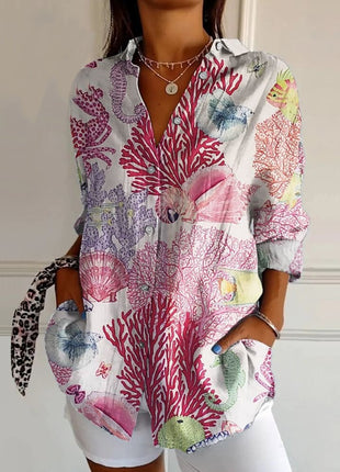 Elegant Long Sleeve 3D Print Summer Shirt for Women