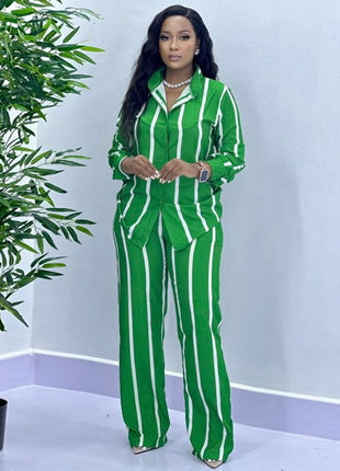 Chic European Style Women's Long-Sleeve Shirt & Trousers Set for Autumn