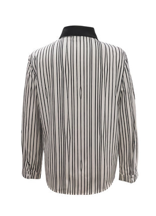 Chic Striped Long-Sleeve Polo Shirt Women's Early Autumn Versatile Commuter Top