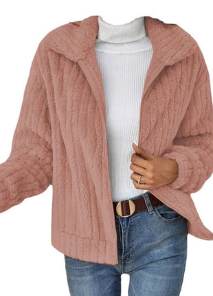 Women's Plush Velvet Cardigan Jacket, European Style Long Sleeve, Fall Winter