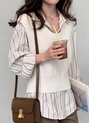 Sophisticated French Style Striped Long Sleeve Blouse for Women