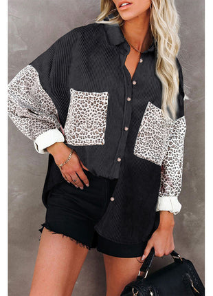 Chic Women's Leopard Print Demi-Season Shirt Jacket Loose Casual Lapel Top