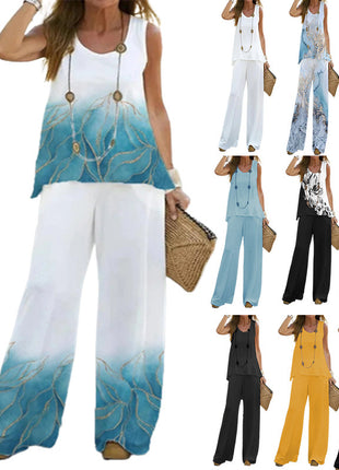 Chic Sleeveless T-Shirt & High Waist Pants Set for Summer Leisure