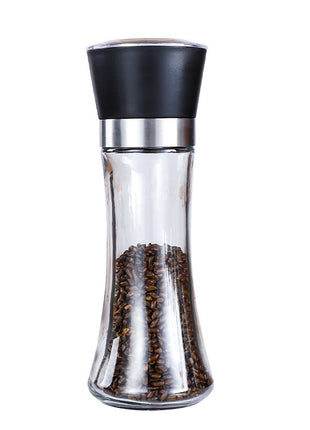 Manual Glass Pepper Grinder with Stainless Steel Mechanism for Kitchen Spices