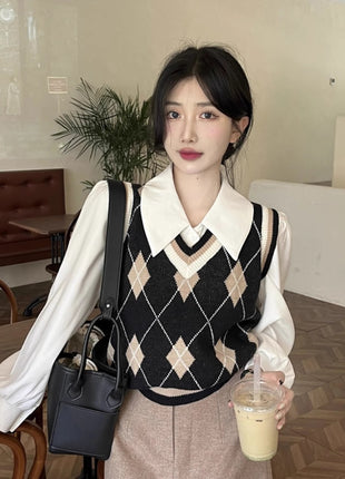 Chic Women's Long Sleeve Polo Collar Shirt - Elegant White, Versatile Style Top