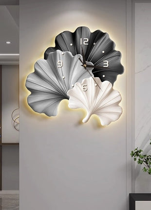 2D Flat, 1pc Modern Minimalist Art Ginkgo Leaf Pattern Creativity Clock Mute Decorative Wall Clock, Super Quiet Quartz Movement