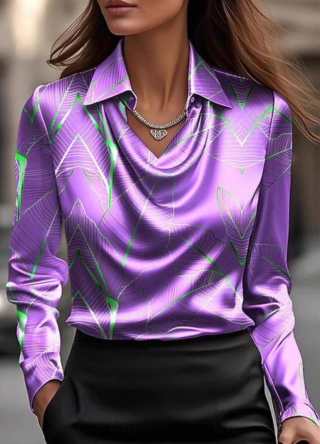 Elegant Women's Printed Loose Fit Short Sleeve Blouse with Lapel Collar