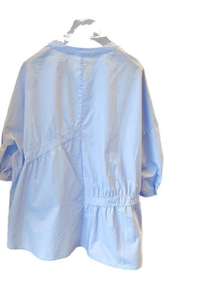 Chic Asymmetrical Pleated Cotton Blend Loose Korean Summer Doll Shirt Top