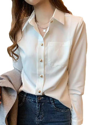 Elegant Women's Chiffon Long-Sleeve Loose Fit Western Style Button-Down Shirt